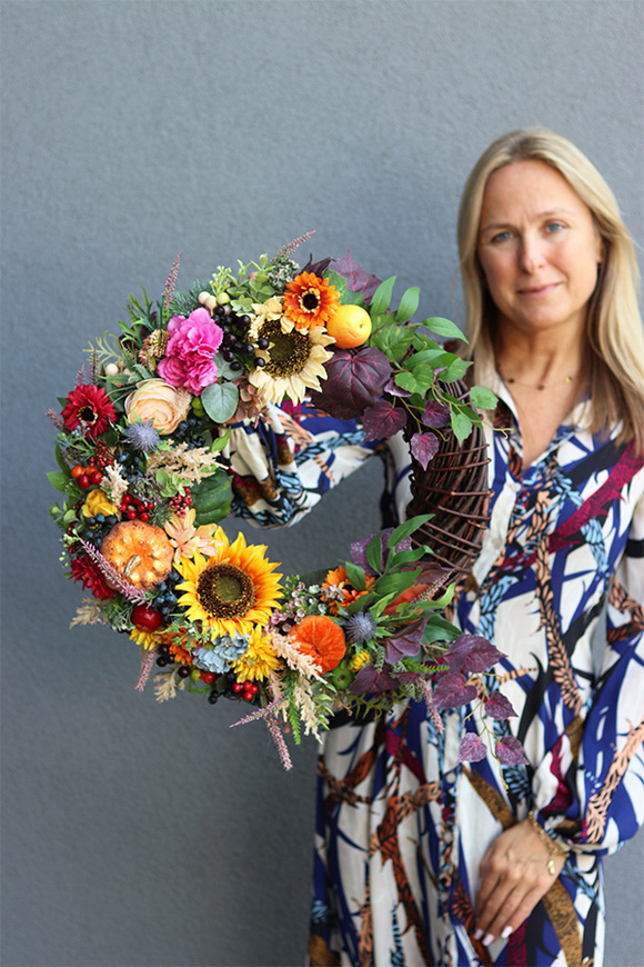 wianek jesienny z dynią i słonecznikiem, Kazimira Noleto