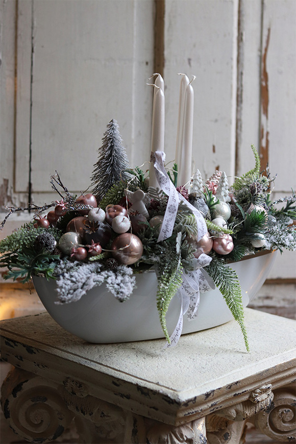 Mroźna Zima Laos, pudrowo-biały stroik adwentowy LED