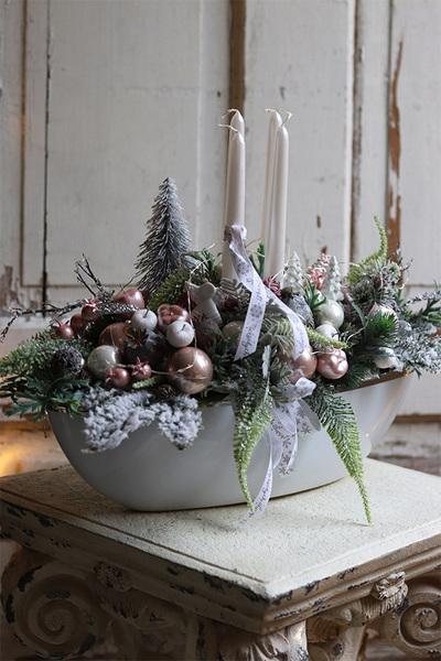 Mroźna Zima Laos, pudrowo-biały stroik adwentowy LED