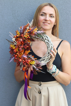 Agnes Autumn 2, asymetryczny jesienny wianek, rozp.33cm