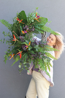 Strelizia Crown, asymetryczny zielony wianek, rozp.90x80cm