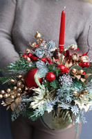 Goldeni, świąteczny stroik z choineczkami