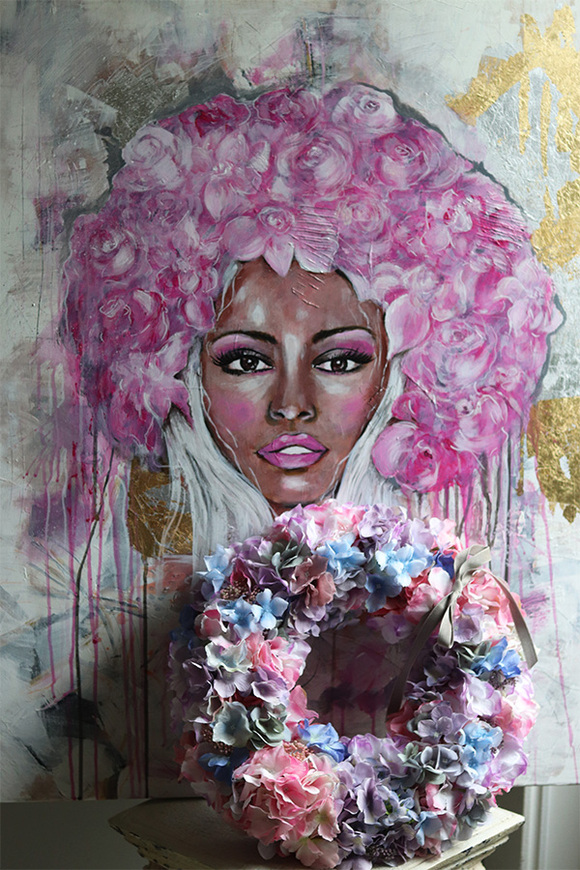 Romantyczne Hortensje Lila, gęsty wianek na drzwi