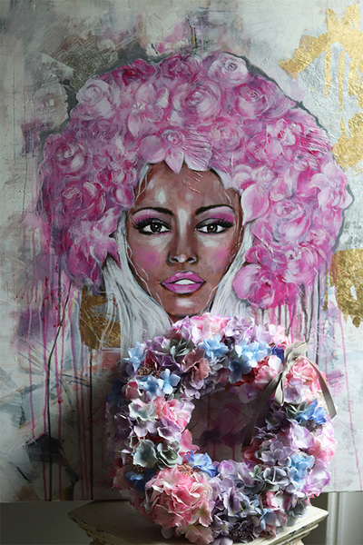 Romantyczne Hortensje Lila, gęsty wianek na drzwi