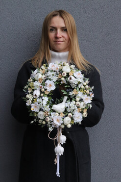 Wśród Jabłoni, wianek dekoracyjny z ptaszkiem, rozp.30cm