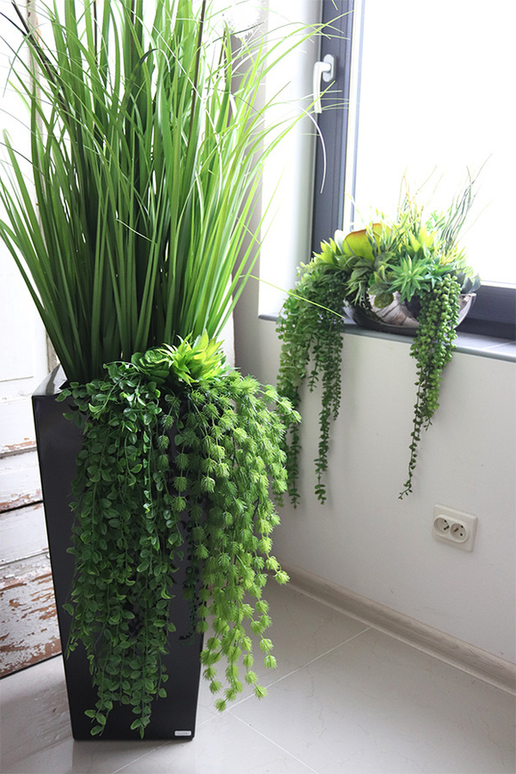 Fiberglass Restrino, trawy i sukulenty w donicy fiberglass, wys.161cm