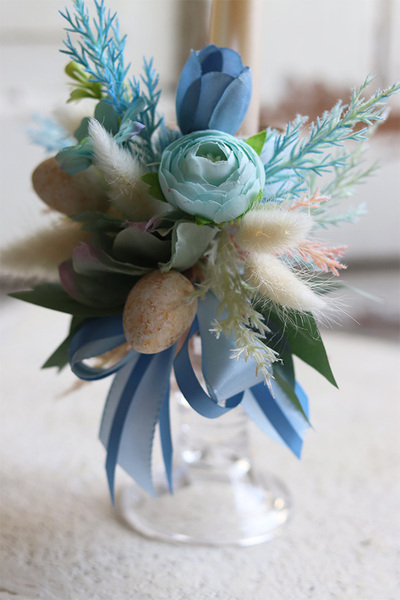 Blue Easter, komplet dekoracji wielkanocnych, wianek + koszyczek + świeca