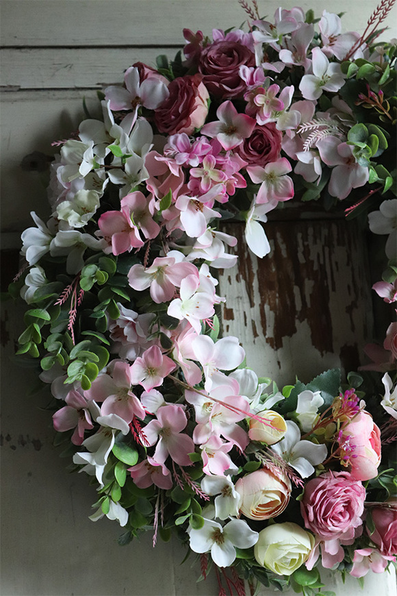 dekoracyjny różowy wianek, Pink & Green Canoe, śr. 40cm 