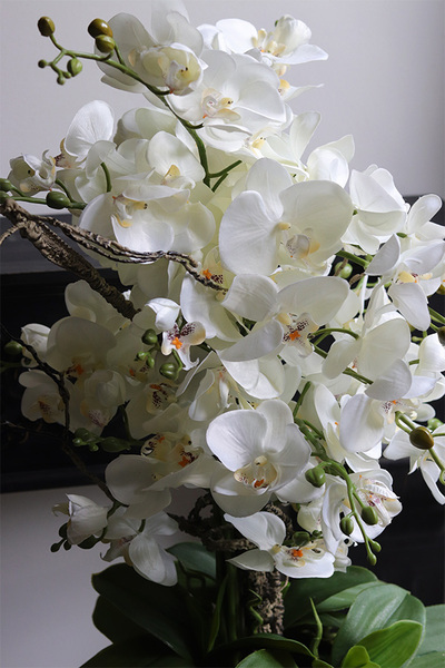 Gold Trettia Big, biały sztuczny storczyk w złotej donicy,