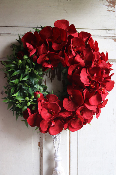 asymetryczny wianek z chwostem, Orchidelia Red Big, śr.42cm   