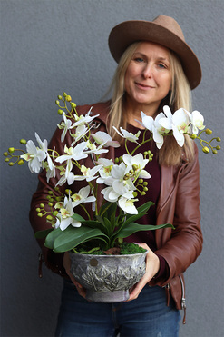 Eulalia, biały storczyk w fioletowej donicy, wys.49cm 