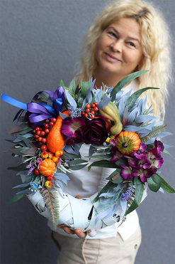 Sad Jesienią, jesienny wianek z dyniami, śr.42cm