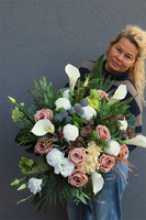 Maria Beige, komplet dekoracji nagrobnych, kompozycja + bukiet