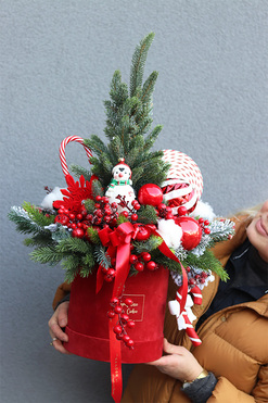 Lollypop Decor 2, flowerbox świąteczny z choinką LED, wys.59x40cm 