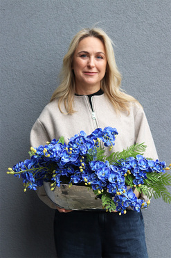 Dekoria Orchidelia Blue, niebieski storczyk w łódce, wym.34x50cm 