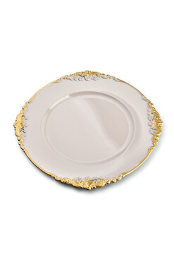 Blanche Beige Palace, podtalerz ze złotą krawędzią, śr.33cm