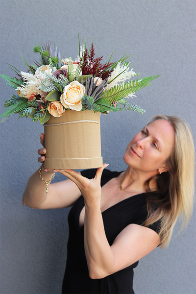 Bedura, brązowy flowerbox z sztucznym suszem, wys.41cm 