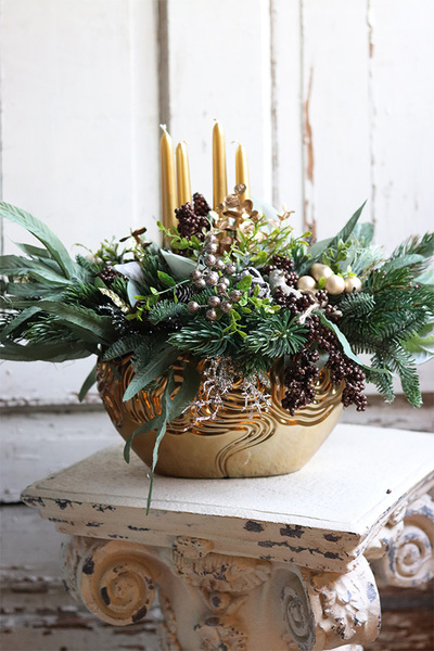 adwentowy stroik ze świecami, Złota Baśń, wym.40x56cm 