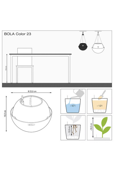Bola Color, wisząca donica z nawadnianiem