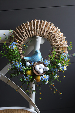 Blue Bird Spring, wiosenny wianek dekoracyjny, rozp.42cm