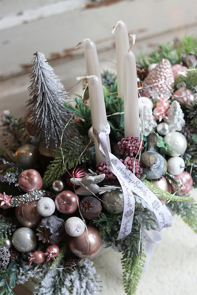 Mroźna Zima Laos, pudrowo-biały stroik adwentowy LED