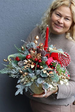 Goldeni, świąteczny stroik z choineczkami, wym.39x36cm 