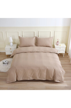 Luna Beige, bawełniana pościel z haftem, 160x200cm + 2szt 50x70cm + 2szt 40x40cm 