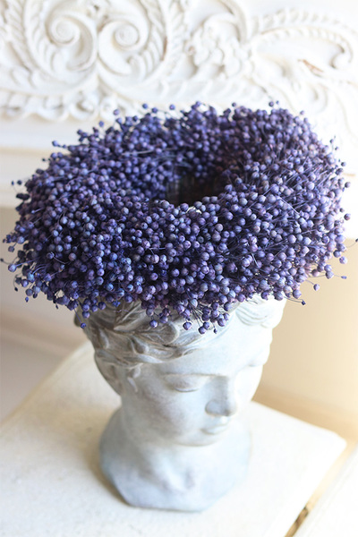 Ludowy Len, dekoracyjny wianek z suszu stabilizowanego, fioletowy