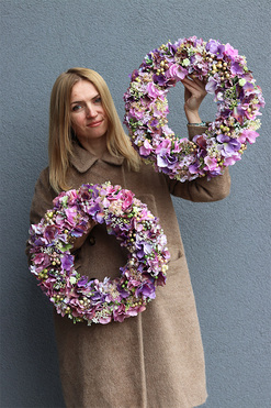 Purple Nemora, fioletowy wianek z hortensji na drzwi, śr.40cm