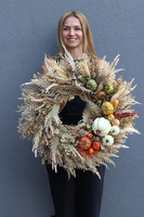 Boho House, wianek jesienny z wrzosami i dyniami, śr.58cm