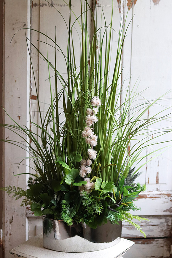 Green Manfredo Big, sztuczna trawa z ziołami w lustrzanej donicy