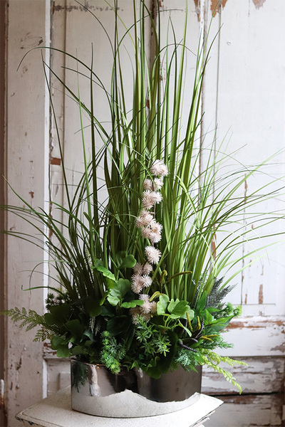 Green Manfredo Big, sztuczna trawa z ziołami w lustrzanej donicy