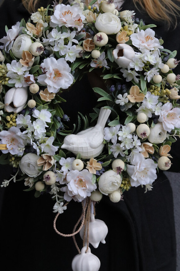 Wśród Jabłoni, wianek dekoracyjny z ptaszkiem