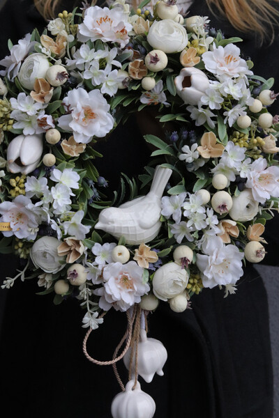 Wśród Jabłoni, wianek dekoracyjny z ptaszkiem