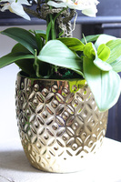 Gold Trettia Big, biały sztuczny storczyk w złotej donicy,