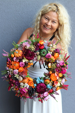 Morena, jesienny wianek z aksamitnymi dyniami, śr.46cm