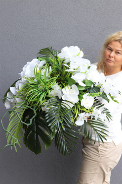 Czysta Biel Cesarska, elegancka kompozycja nagrobna w naczyniu, wym.35x80cm 