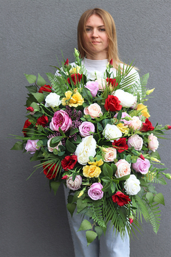 Felianta Georgina, wiązanka kompozycja nagrobna w misie, dł.80cm 