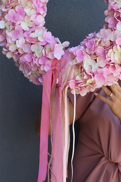 Light Pink, duży wianek na drzwi z hortensji