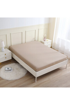 Luna, bawełniane prześcieradło z gumką, beżowe, wym.90x200x30cm