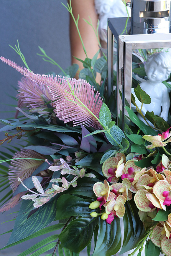 Angelo Garden Bordo, lampion nagrobny z kwiatami, wys.40cm