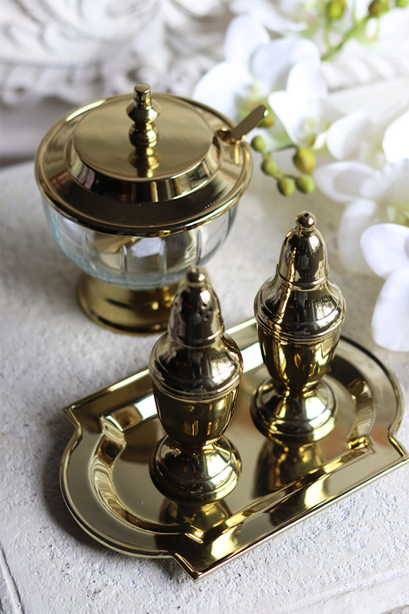 komplet przyprawników z tacką (sól i pieprz), Lux Villa Gold Glamour