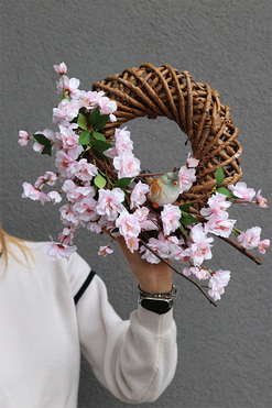 Jabłonna, wiosenny wianek z ptaszkiem, rozp.45cm