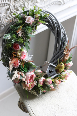 asymetryczny wianek z ptaszkiem, Wiosenny Domek, śr.40cm