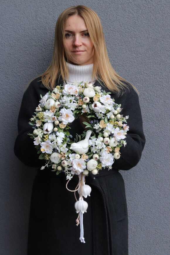 Wśród Jabłoni, wianek dekoracyjny z ptaszkiem