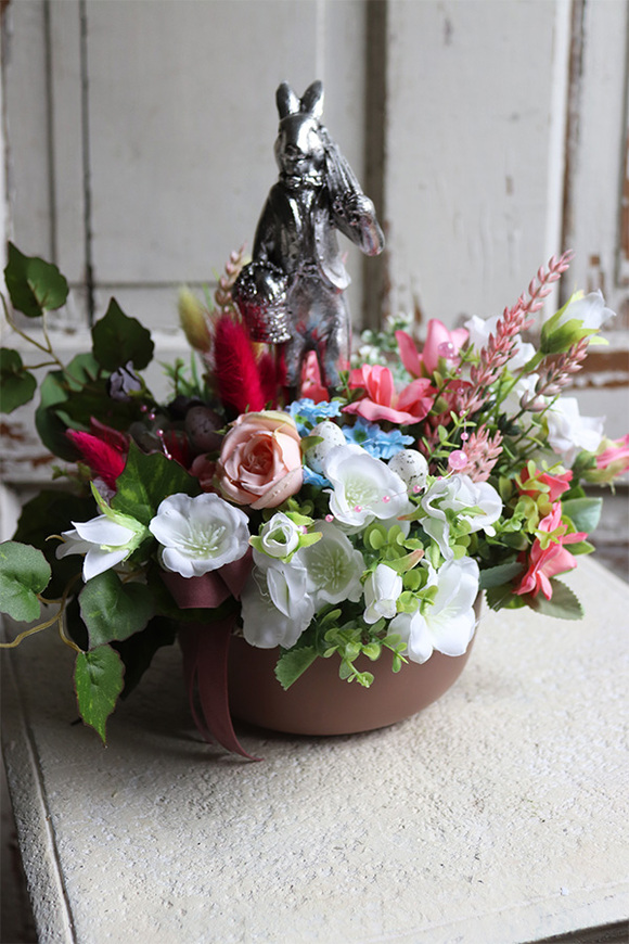 kompozycja stroik wielkanocny, Zajączek z Parasolem 2, wym.24x30cm 