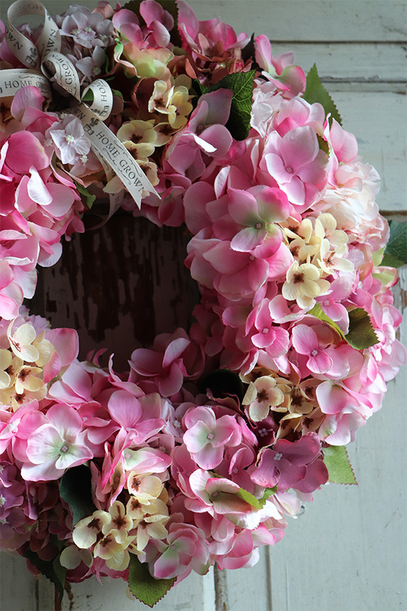 bogaty ozdobny wianek, Monista Hortensja, śr.40cm 