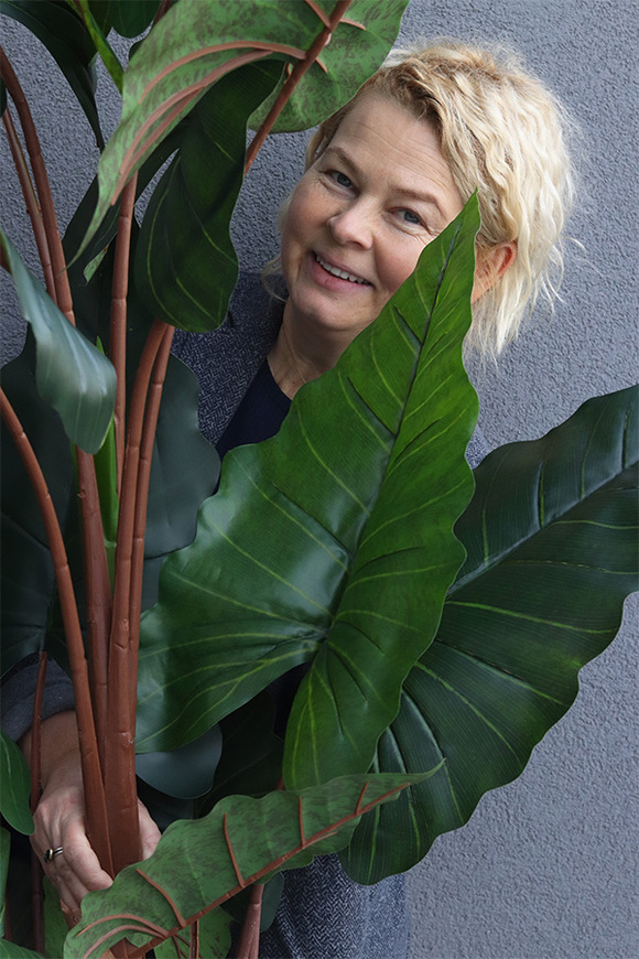 Alokazja Gold, sztuczna roślina w donicy