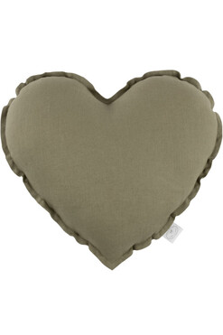 Heart Pillow, lniana poduszka w kształcie serca, oliwkowy,wym.43x43cm