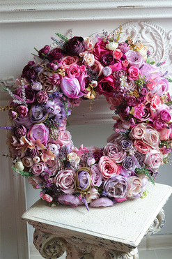 Florina, różowy wianek na drzwi, śr.50cm 